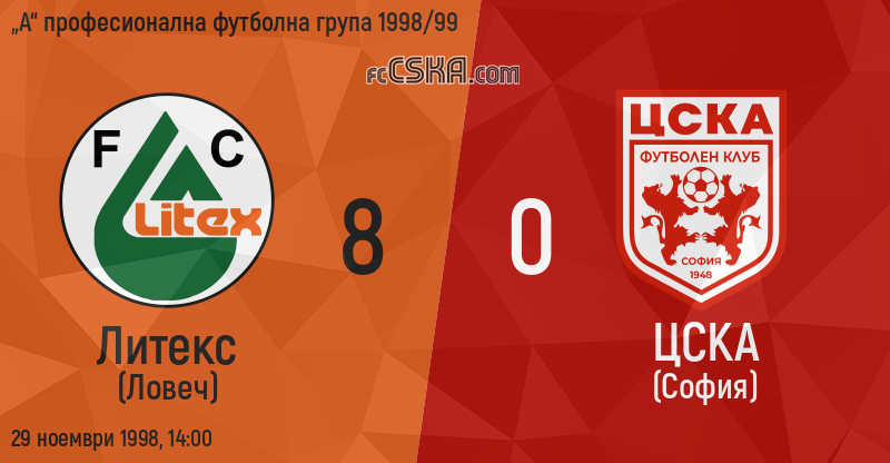 Литекс (Ловеч) - ЦСКА (София) 8:0 29 ноември 1998 г. 14:00 ч. — FCCSKA.com  фенсайт на ЦСКА